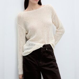 Mango MNG - ivory off white knit crochet sweater